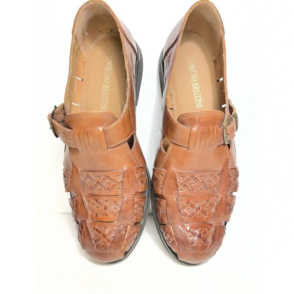 Giorgio Brutini Tan Leather Woven Fisherman Sandals Men Size 10M Shoes